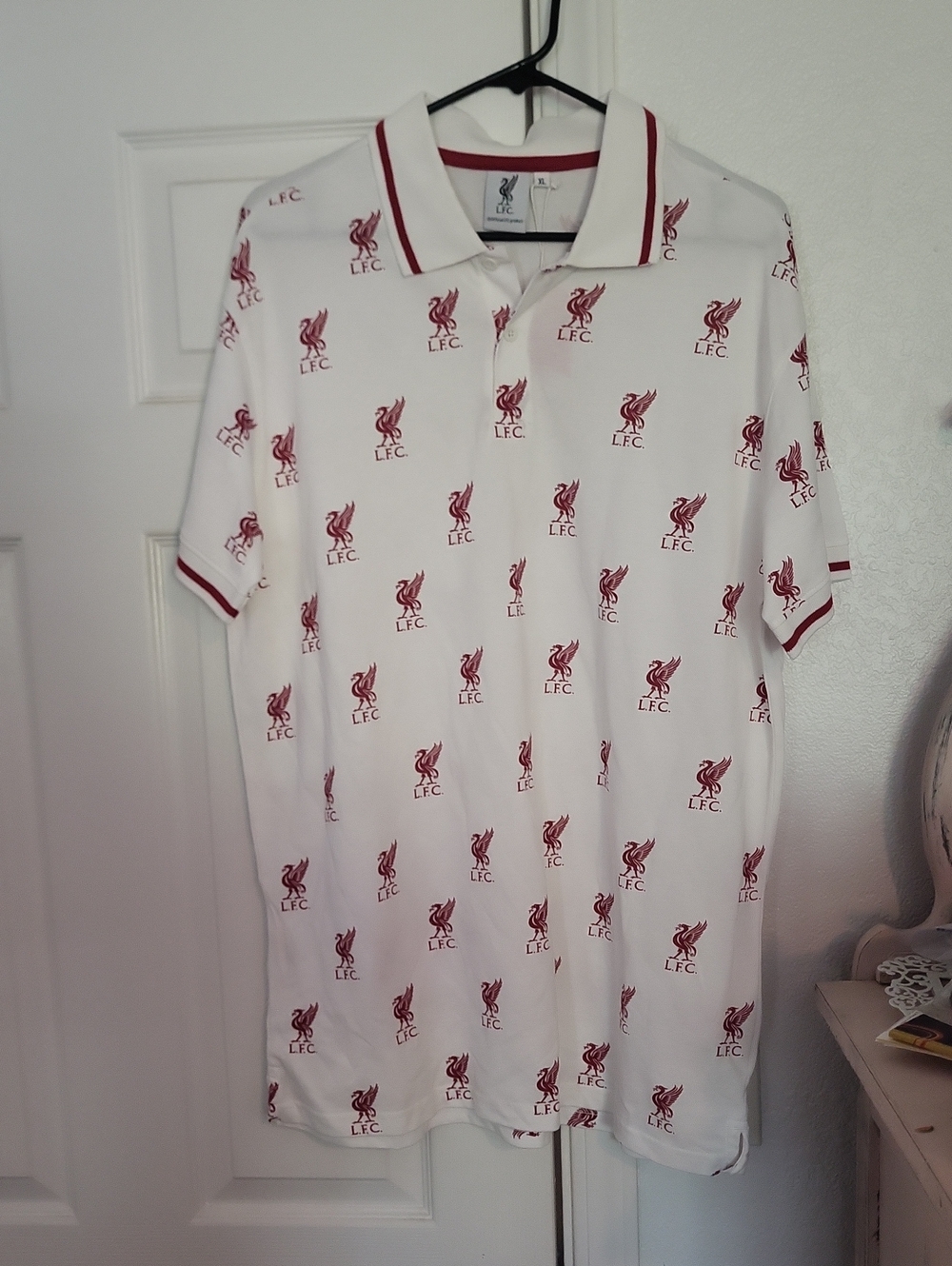 Liverpool White Polo with Red Crest All-Over Print